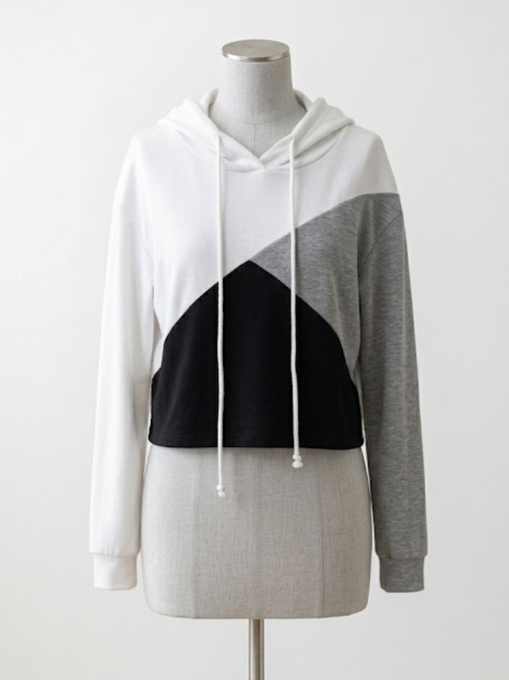 H&M Colorblock Cropped Hoodie in White, Gray & Black